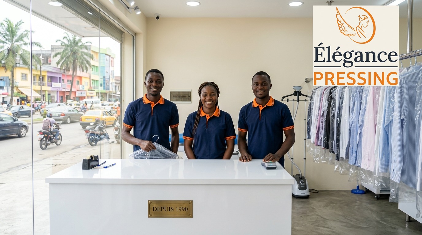 L’équipe Élégance Pressing, enseigne depuis 1990